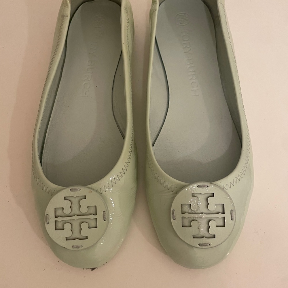 Tory Burch Mint Green Logo Flats